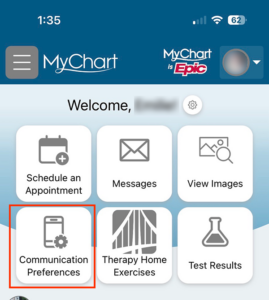 communication preferences on MyChart buttons